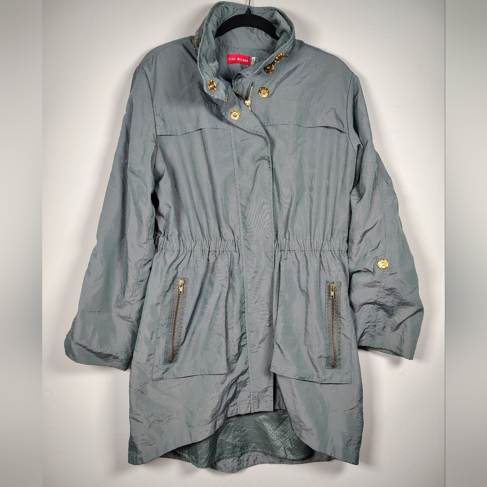 Gray Utility Jacket with Gold Accents